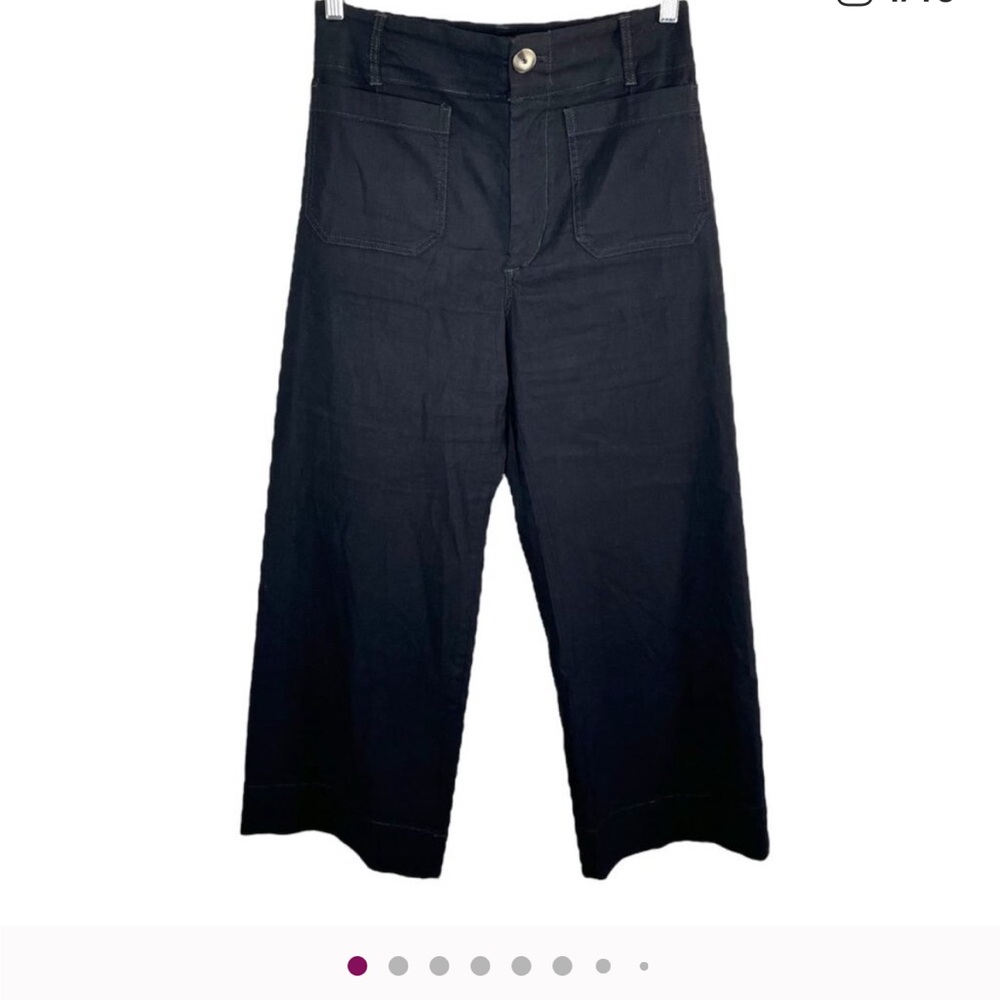 Maeve Anthropologie The Colette Wide Leg Crop Linen Pants Size 27 Black